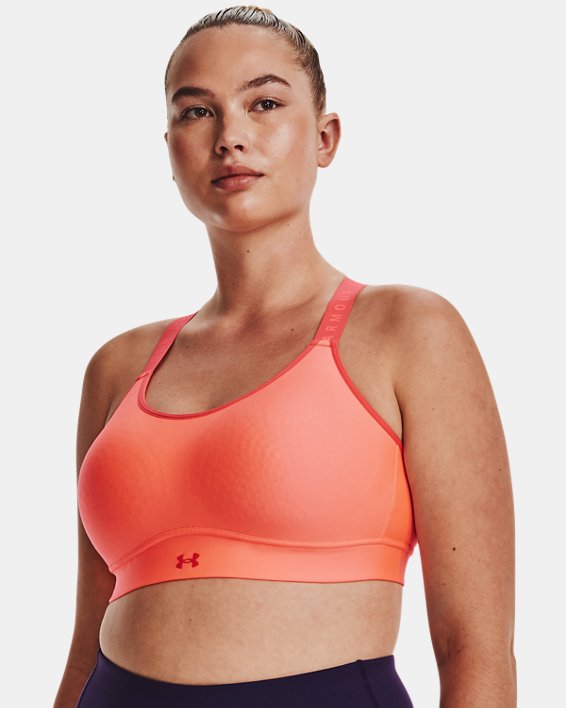 Women's UA Infinity Mid Covered Sports Bra in Orange image number 4